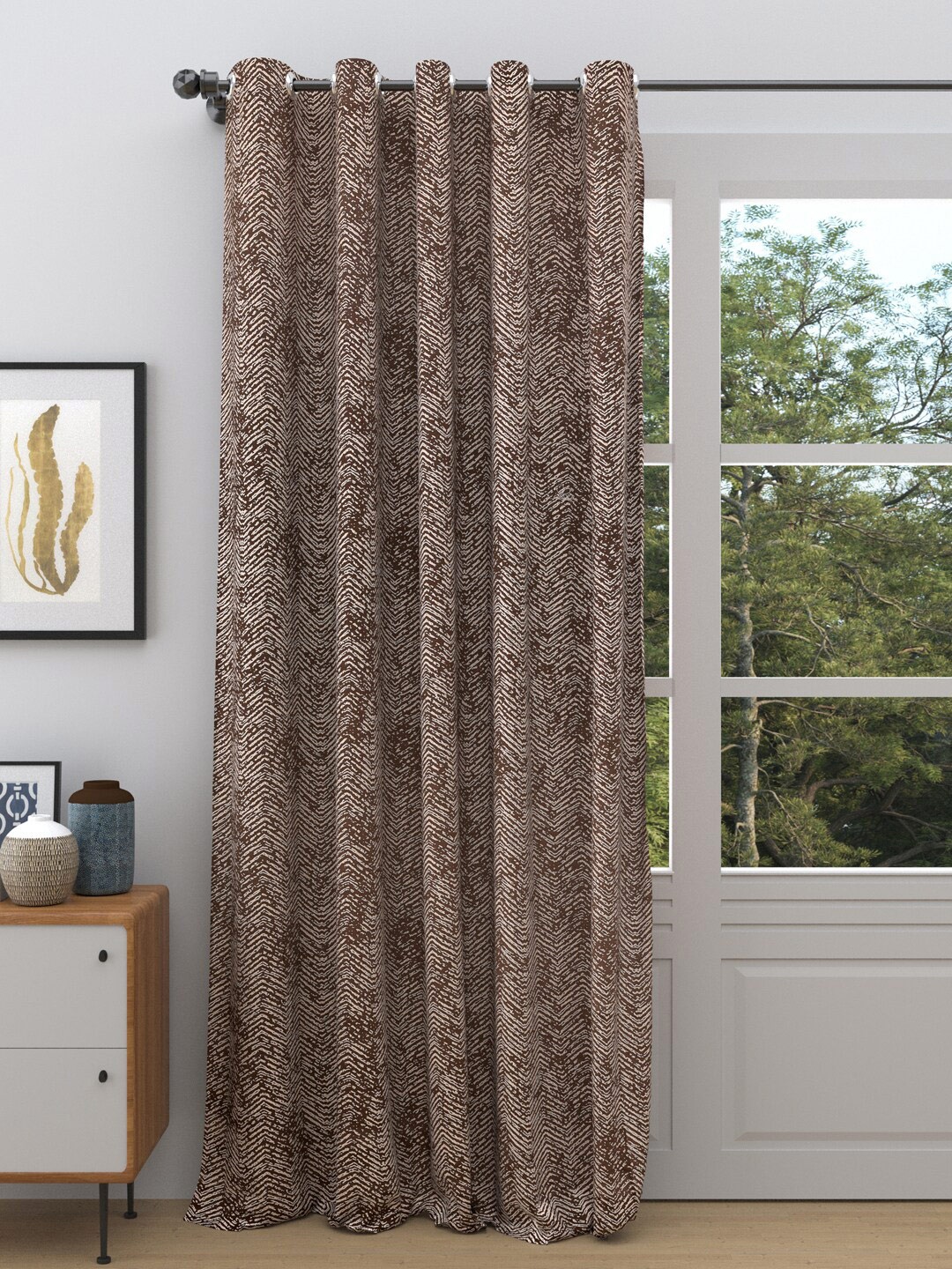 

DREAM WEAVERZ Brown & Cream-Coloured Abstract Room Darkening Single Door Curtain