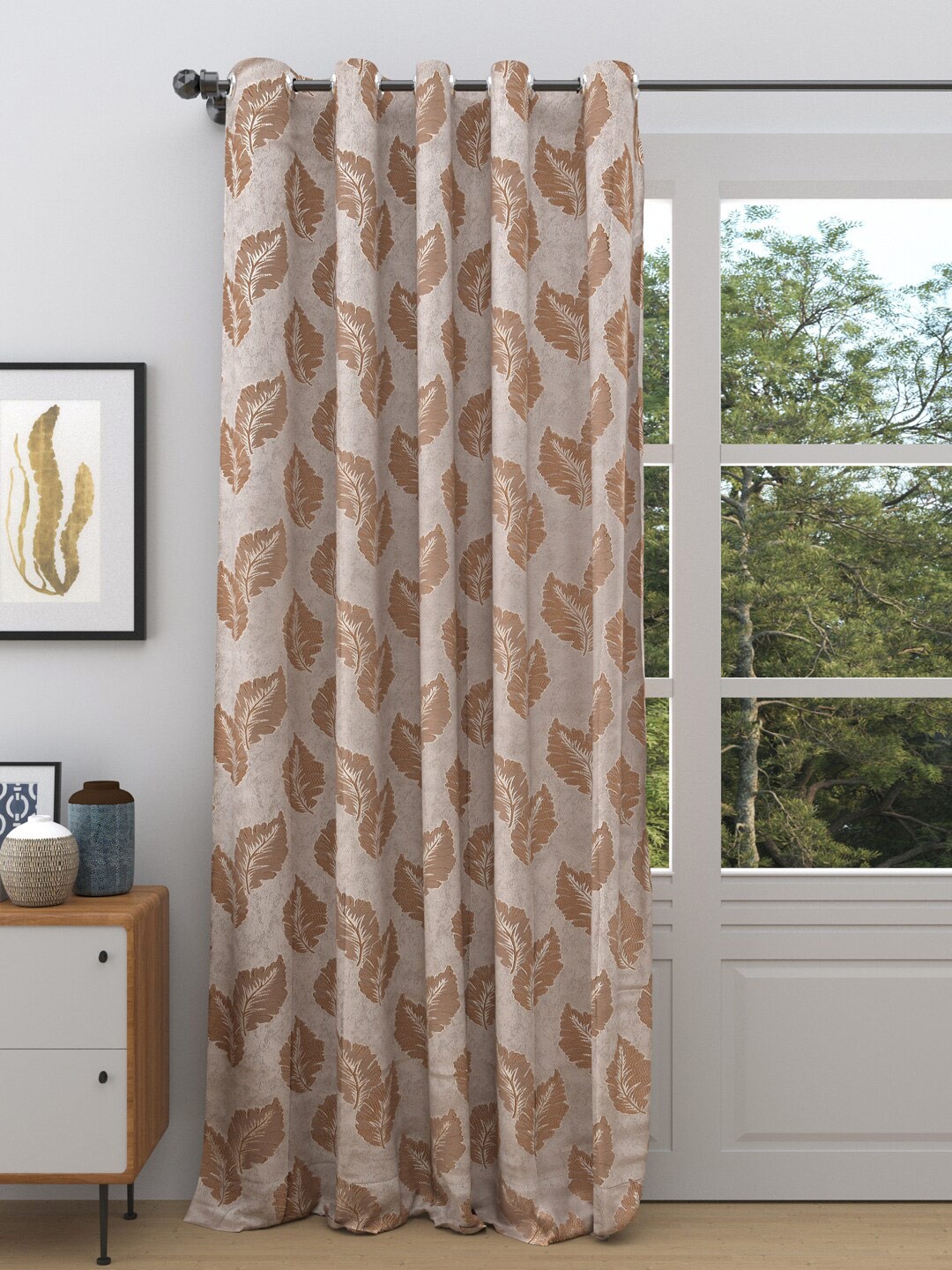

DREAM WEAVERZ Beige Floral Room Darkening Single Door Curtain