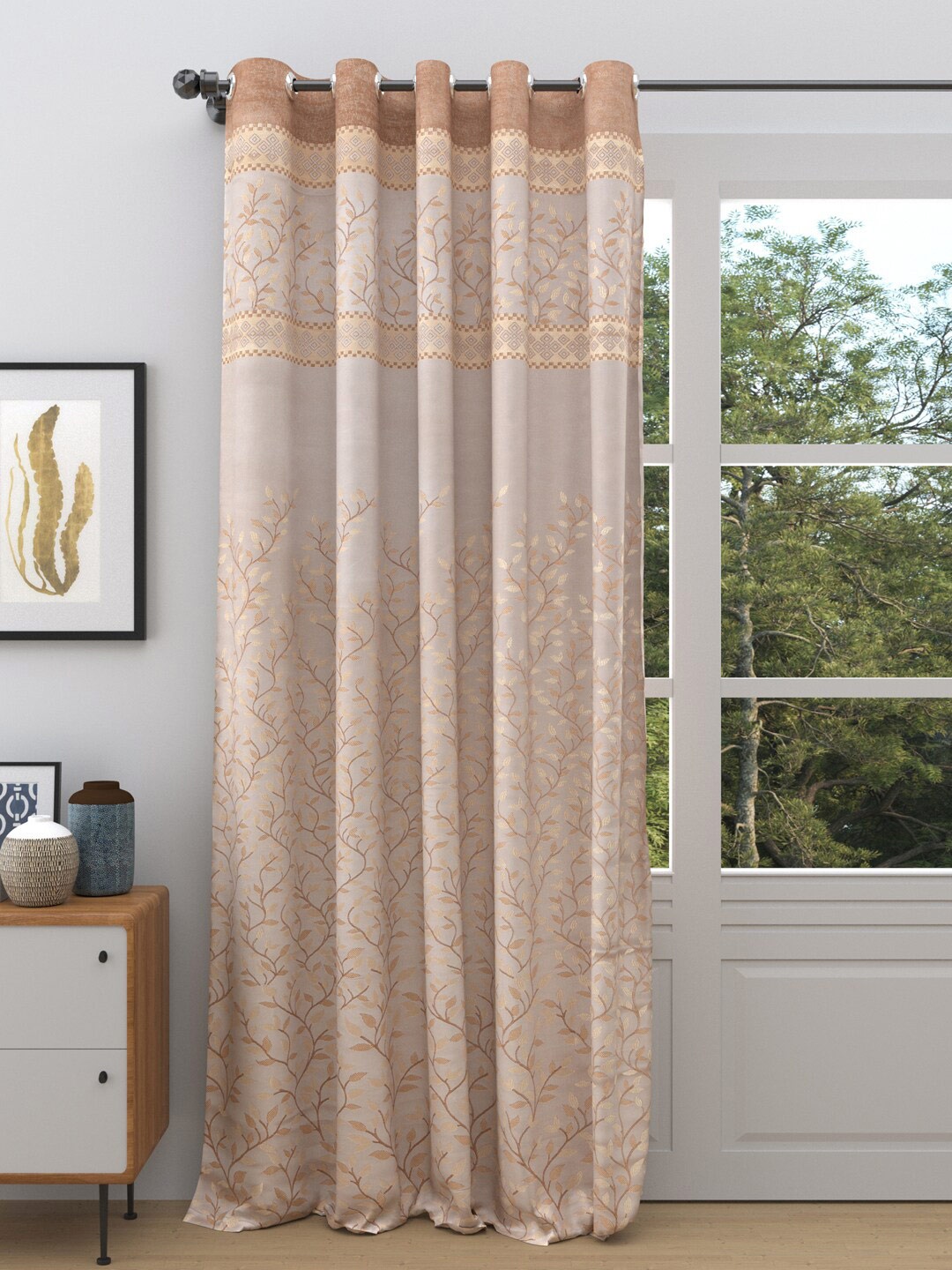 

DREAM WEAVERZ Cream-Coloured & Beige Floral Printed Room Darkening Door Curtain