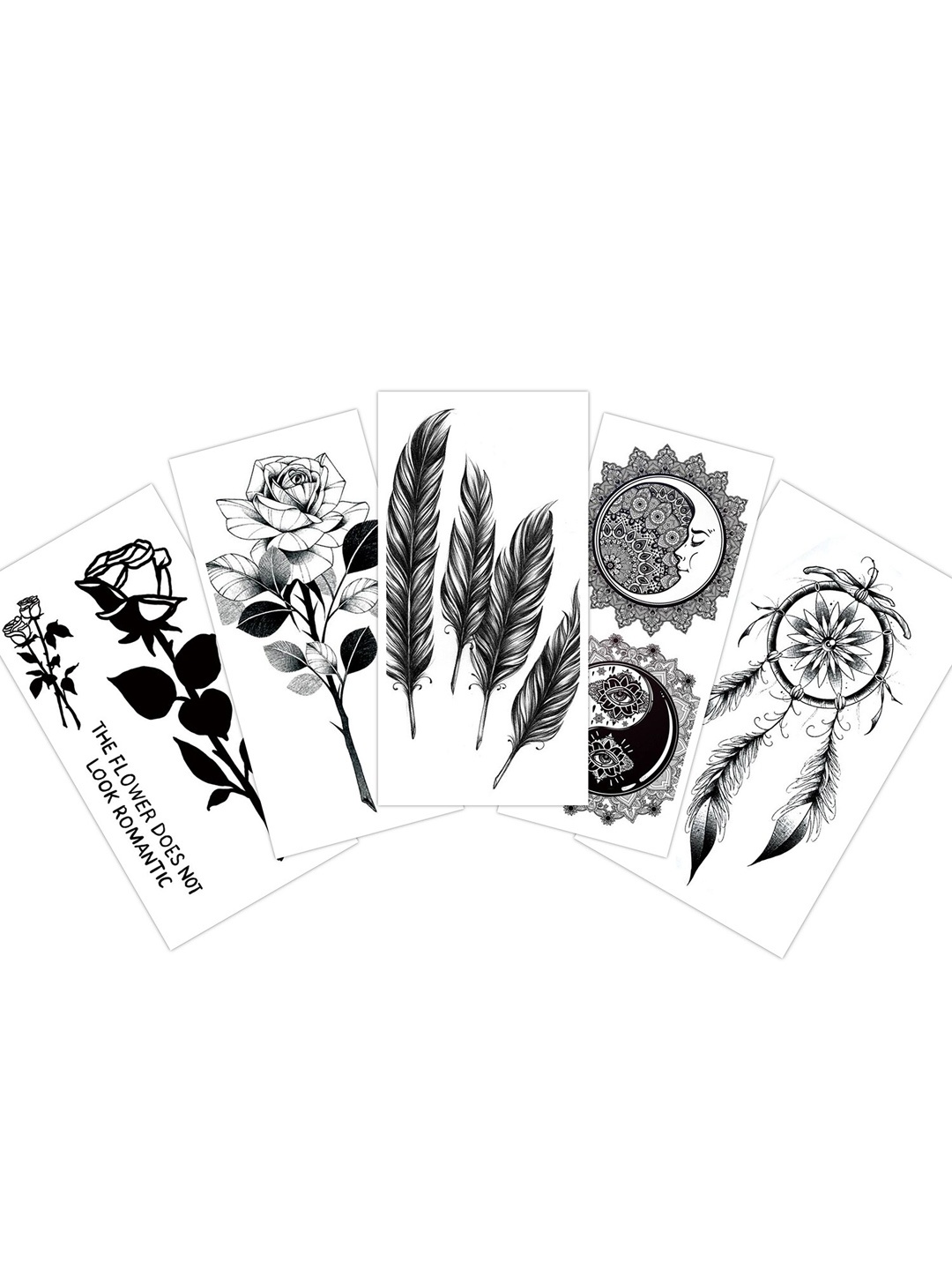 

S.A.V.I. 5 Sheets Roses Feathers Dreamcatcher Moon Temporary Tattoo Stickers, Black