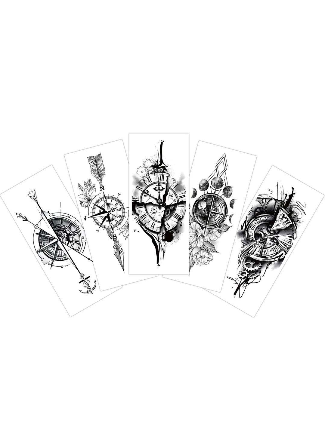 

S.A.V.I. 5 Pieces Compass Clock Navigation Designs Temporary Tattoo Stickers, Black