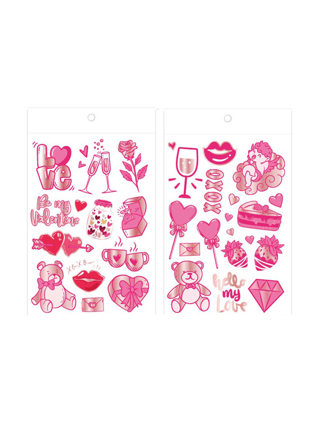 

S.A.V.I. 2 Sheets Couple Love Heart Kisses Valentines Day Temporary Tattoo Stickers, Pink