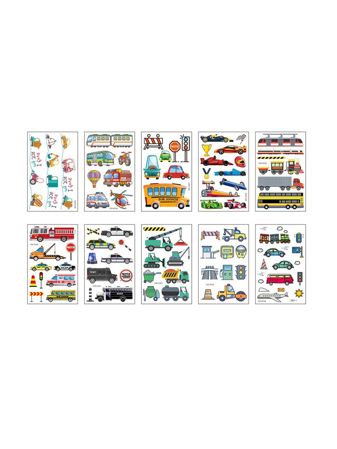 

S.A.V.I. Kids 10 Sheets Cars Buses Crane Designs Temporary Tattoo Stickers, Multi