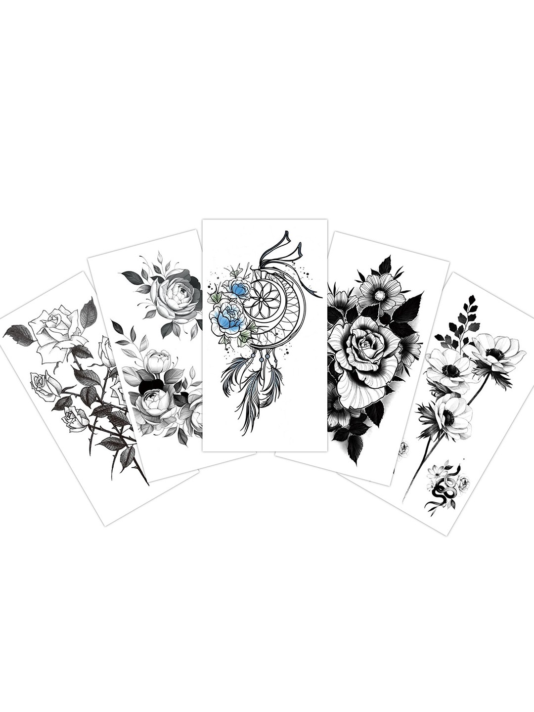 

S.A.V.I. 5-Pieces Combo Of Rose Flowers & Dream Catcher Temporary Tattoo Stickers, Black
