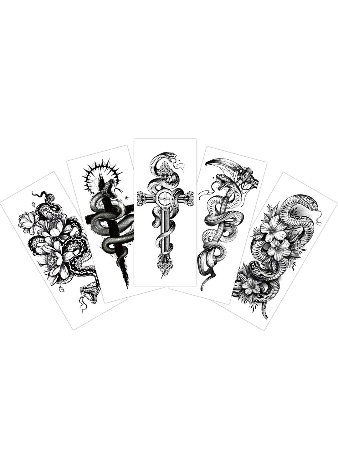 

S.A.V.I. 5-Pieces Combo Of Snakes & Cross Flowers Temporary Tattoo Stickers, Black