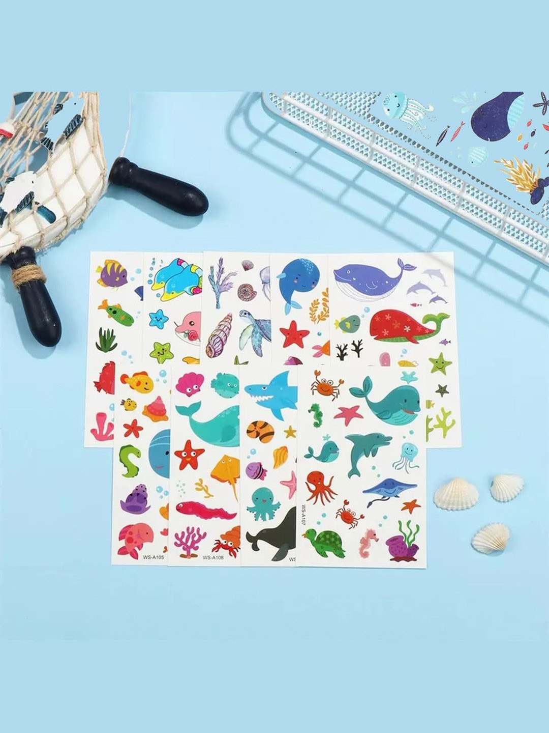 

S.A.V.I. Kids 10-Pieces Whales & Fish Colorful Temporary Tattoo Stickers, Pink