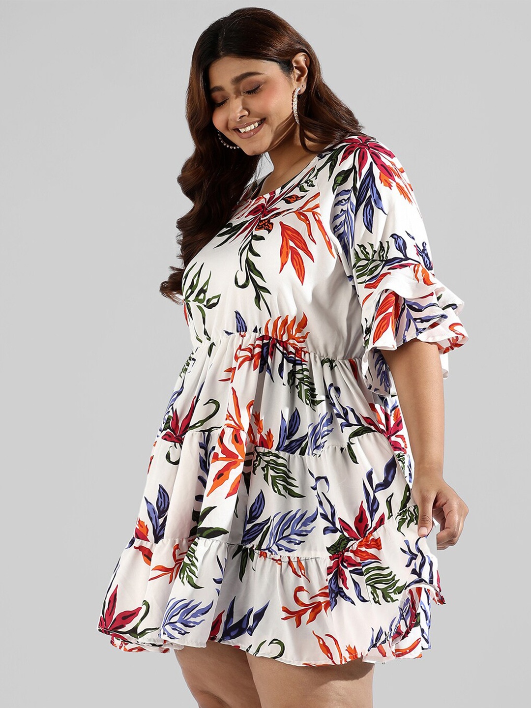 

Instafab Plus Women Plus Size Floral Printed Fit & Flare Dress, White