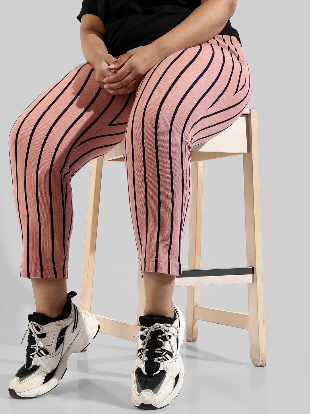 

Instafab Plus Women Plus Size Striped Cotton Track Pants, Pink