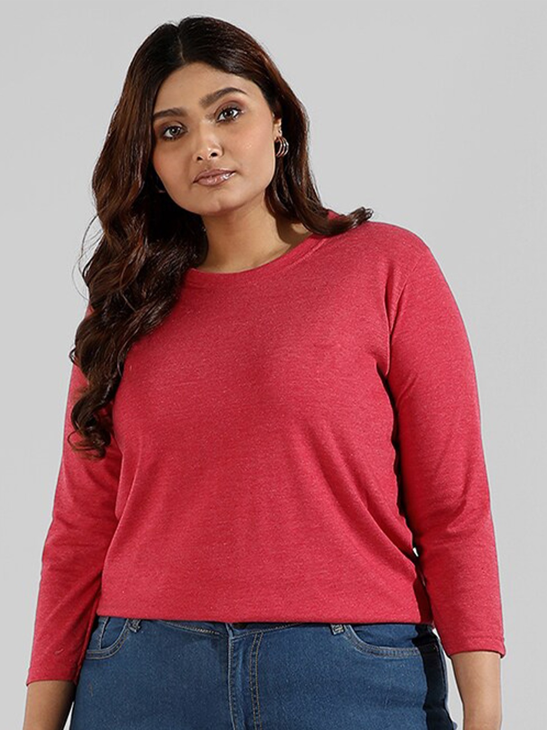 

Instafab Plus Women Plus Size Round Neck Cotton T-shirt, Red