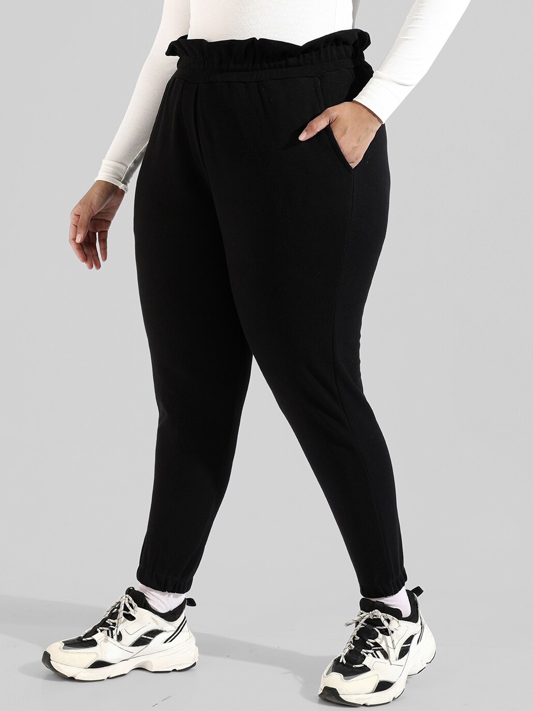 

Instafab Plus Women Plus Size Relaxed Fit Cotton Track Pants, Black