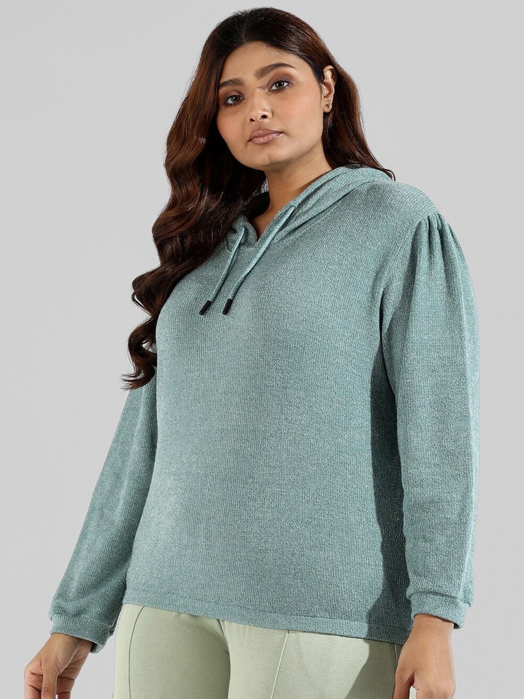 

Instafab Plus Women Plus Size Hooded Wool Sweatshirt, Sea green