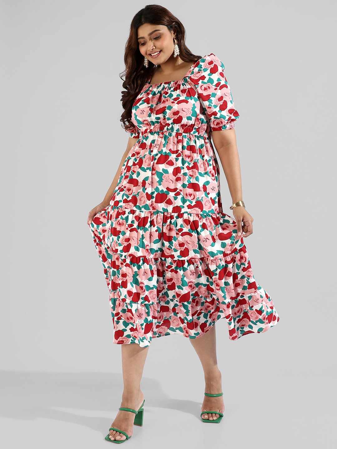 

Instafab Plus Plus Size Floral Empire Midi Dress, Red
