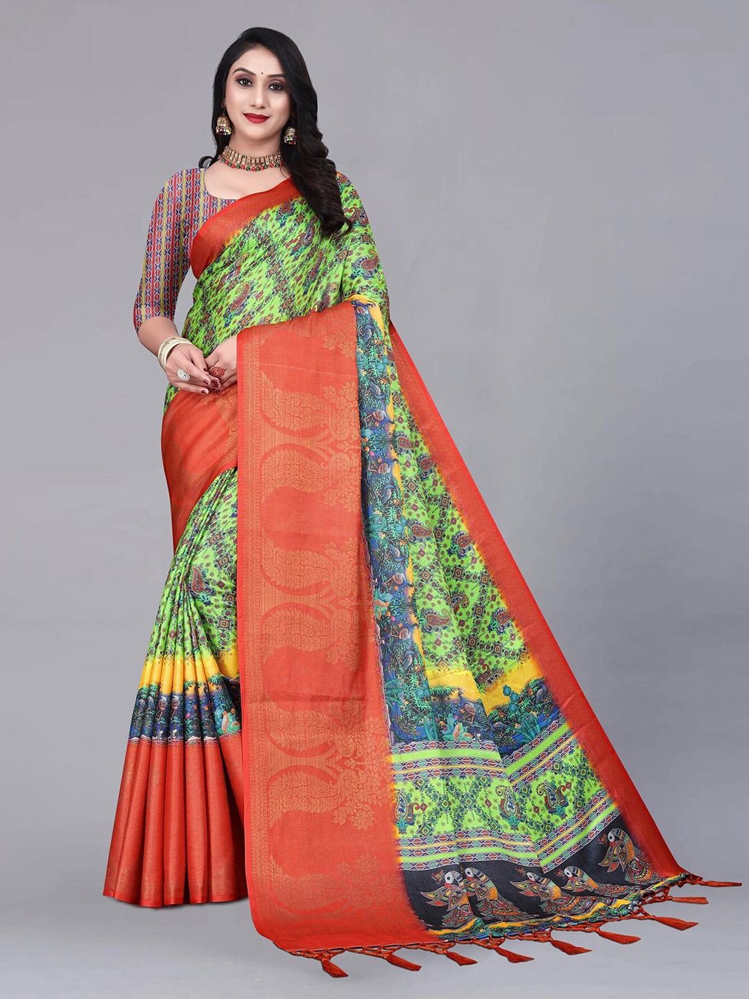 

ZIKARAA Paisley Zari Pure Silk Banarasi Saree, Orange