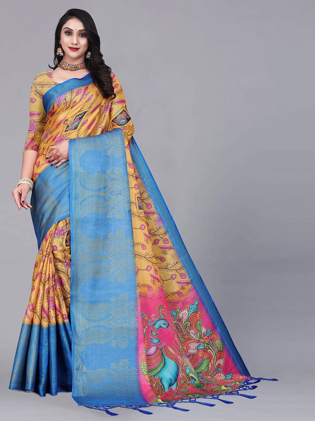 

ZIKARAA Ethnic Motifs Zari Pure Silk Banarasi Saree, Blue