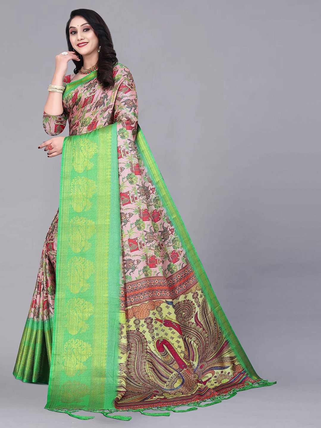 

ZIKARAA Zari Pure Silk Banarasi Saree, Green