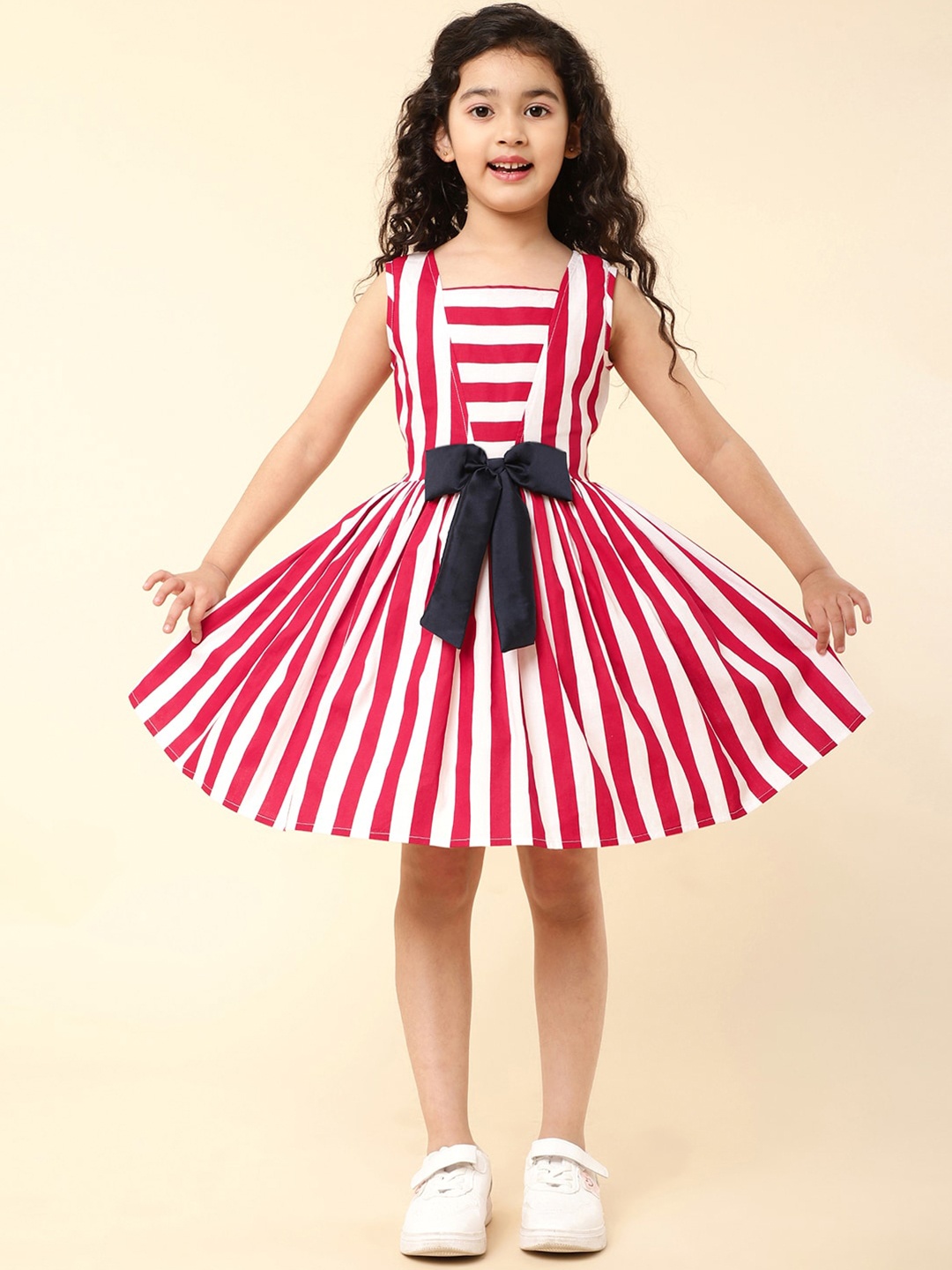

A T U N Red Striped Dress