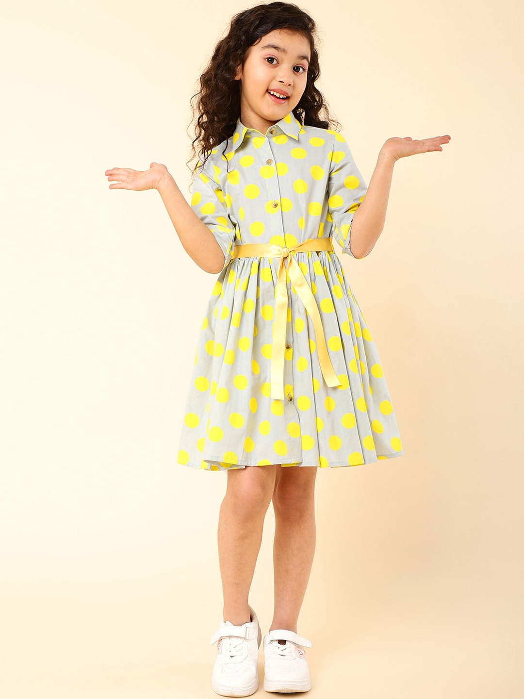 

A T U N Girls Polka Dot Shirt Dress, Yellow