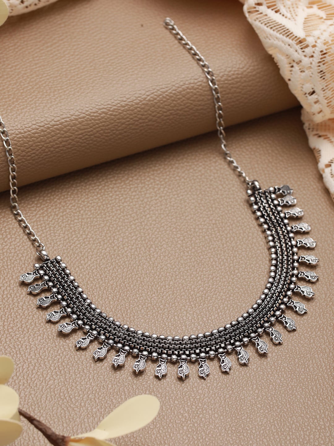 

Jazz and Sizzle German Silver Silver-Plated Oxidised Necklace