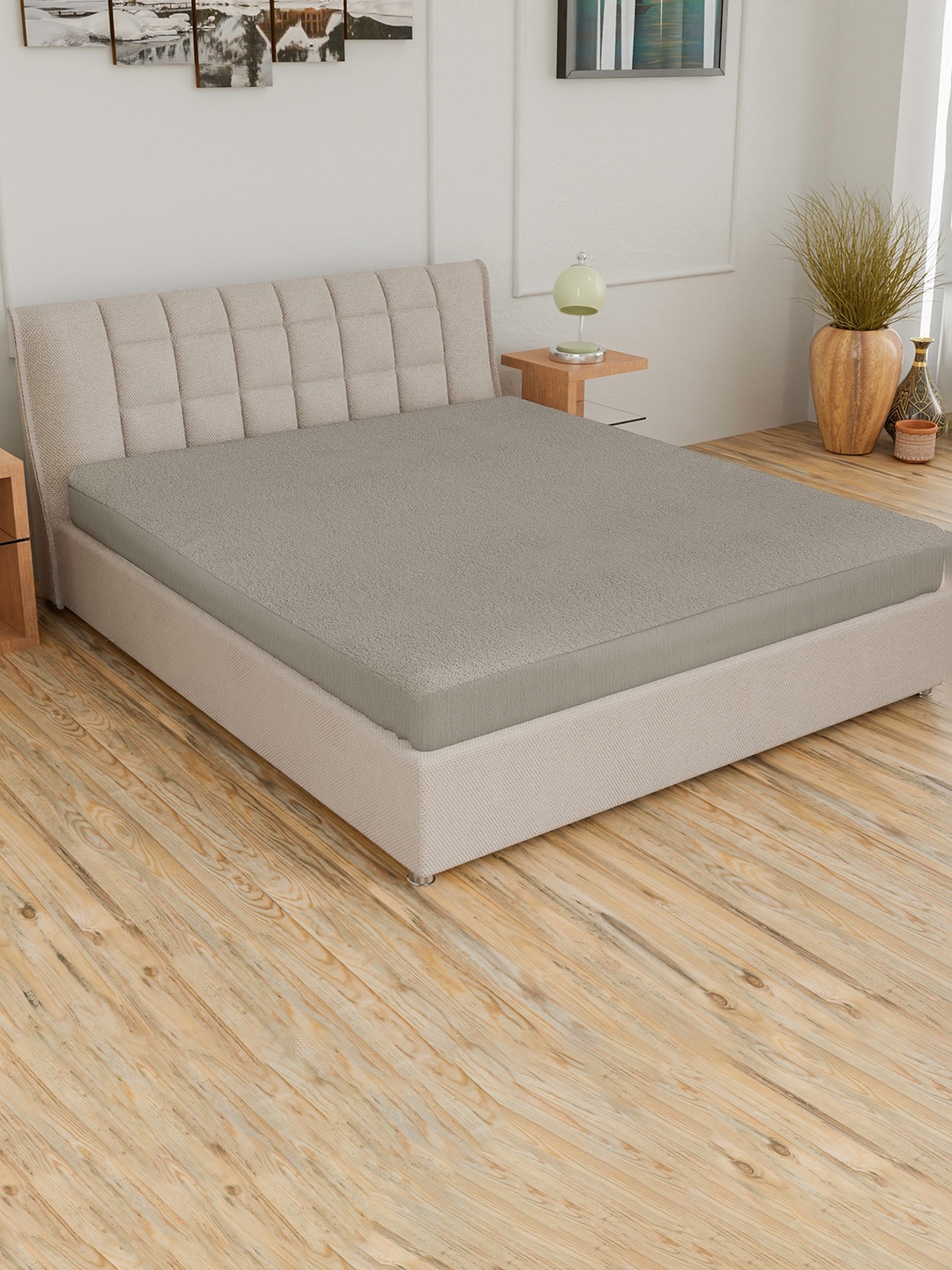 

CURIOUS LIFESTYLE Terry Cotton Water Proof Queen Size Mattress Protector, Grey