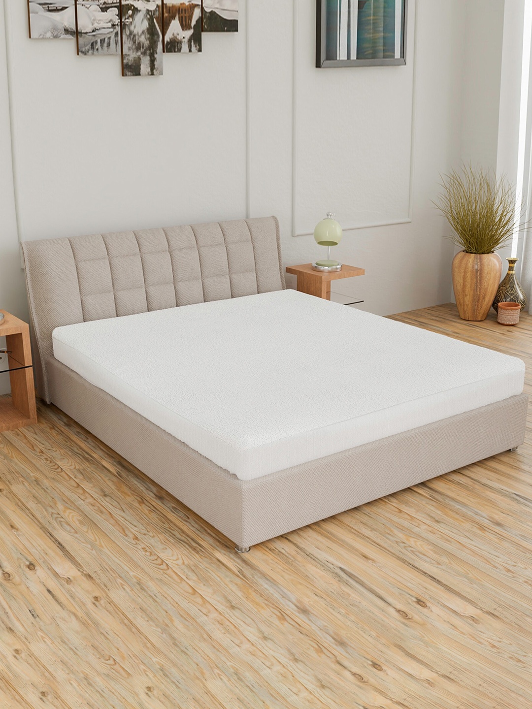 CURIOUS LIFESTYLE White Water Proof Terry Cotton Queen Size Mattress Protector