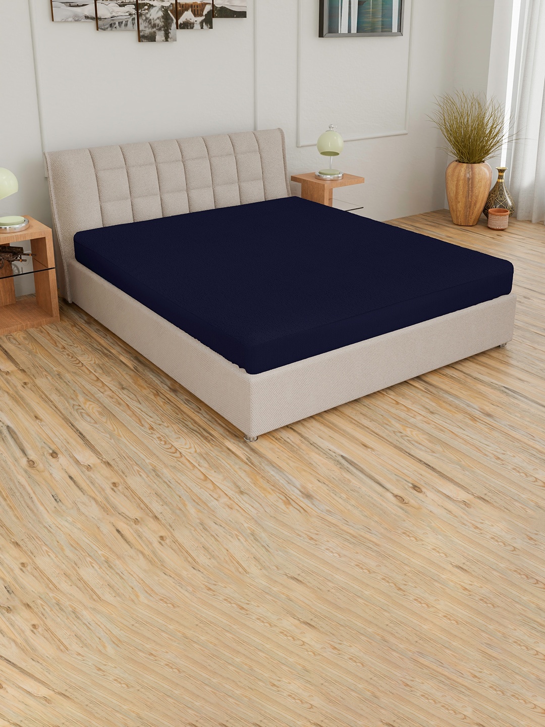 

CURIOUS LIFESTYLE Blue Water Proof Terry Cotton Queen Size Mattress Protector