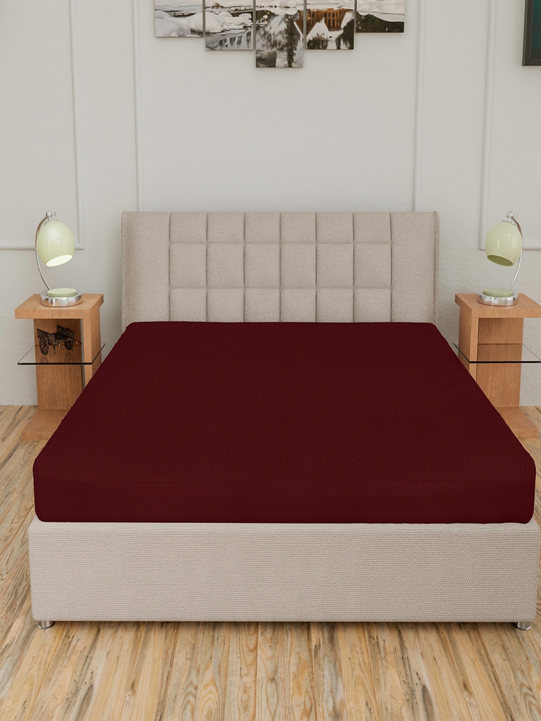 

CURIOUS LIFESTYLE Maroon Water Proof Terry Cotton Double King Size Mattress Protector