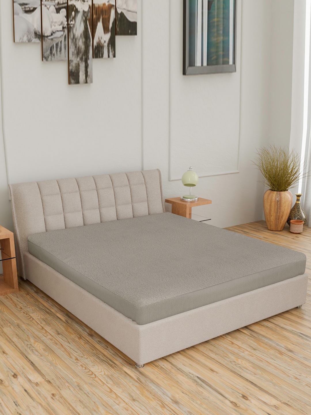 

CURIOUS LIFESTYLE Grey Water Proof Terry Cotton Double King Size Mattress Protector