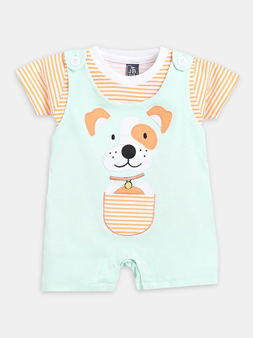 

Hopscotch Boys Striped Cotton T-shirt with Dungaree Set, Green