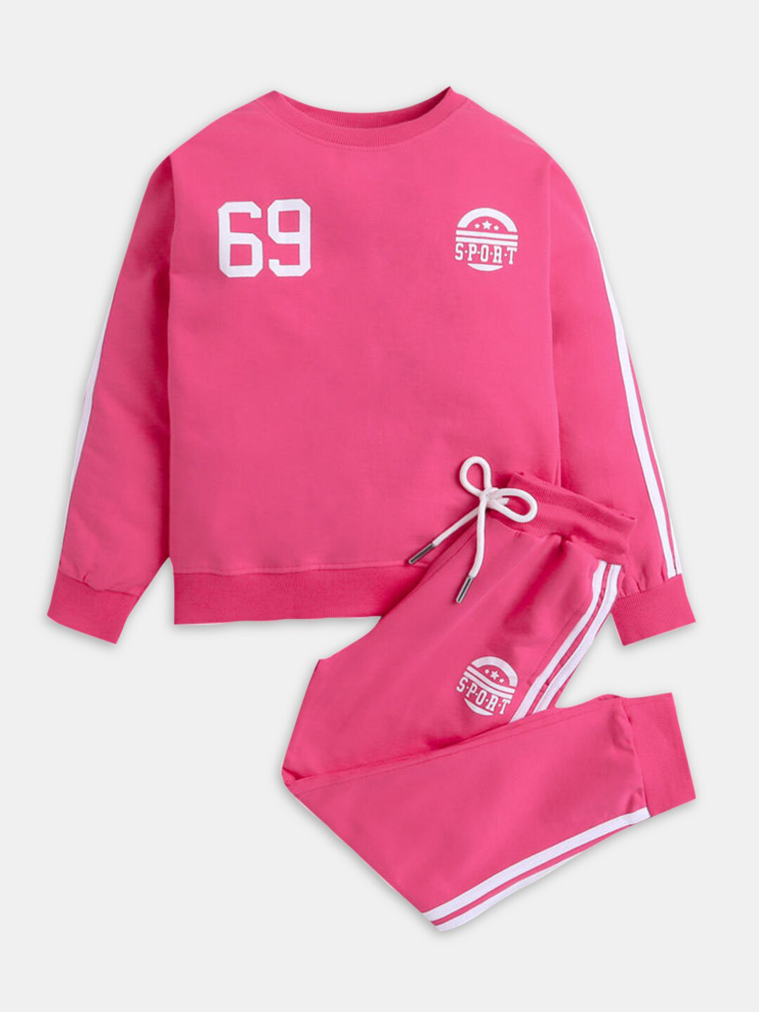 

Hopscotch Girls Printed Cotton T-shirt with Trouser Set, Pink