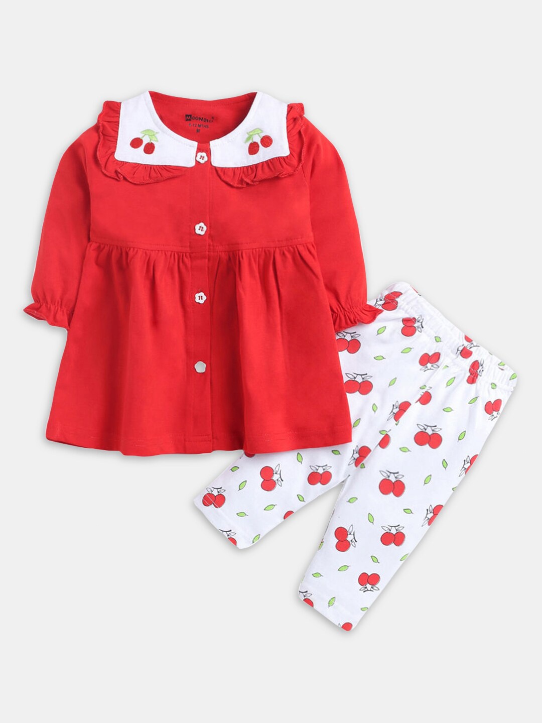 

Hopscotch Girls Printed Cotton Top with Leggings Set, Red