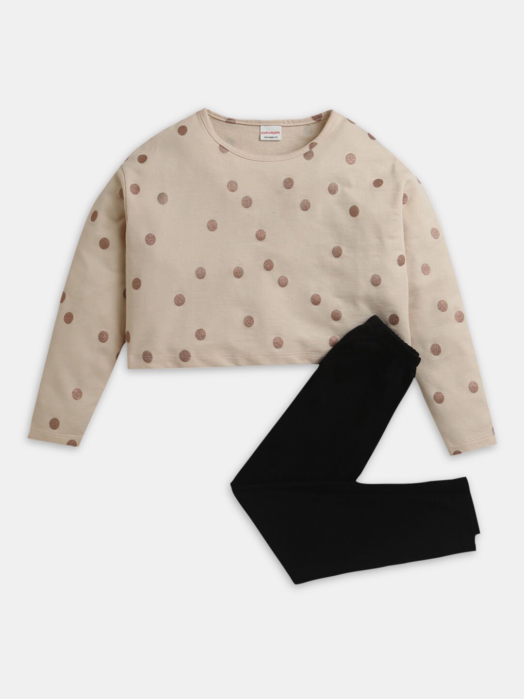 

Hopscotch Girls Printed Pure Cotton T-shirt With Leggings, Beige