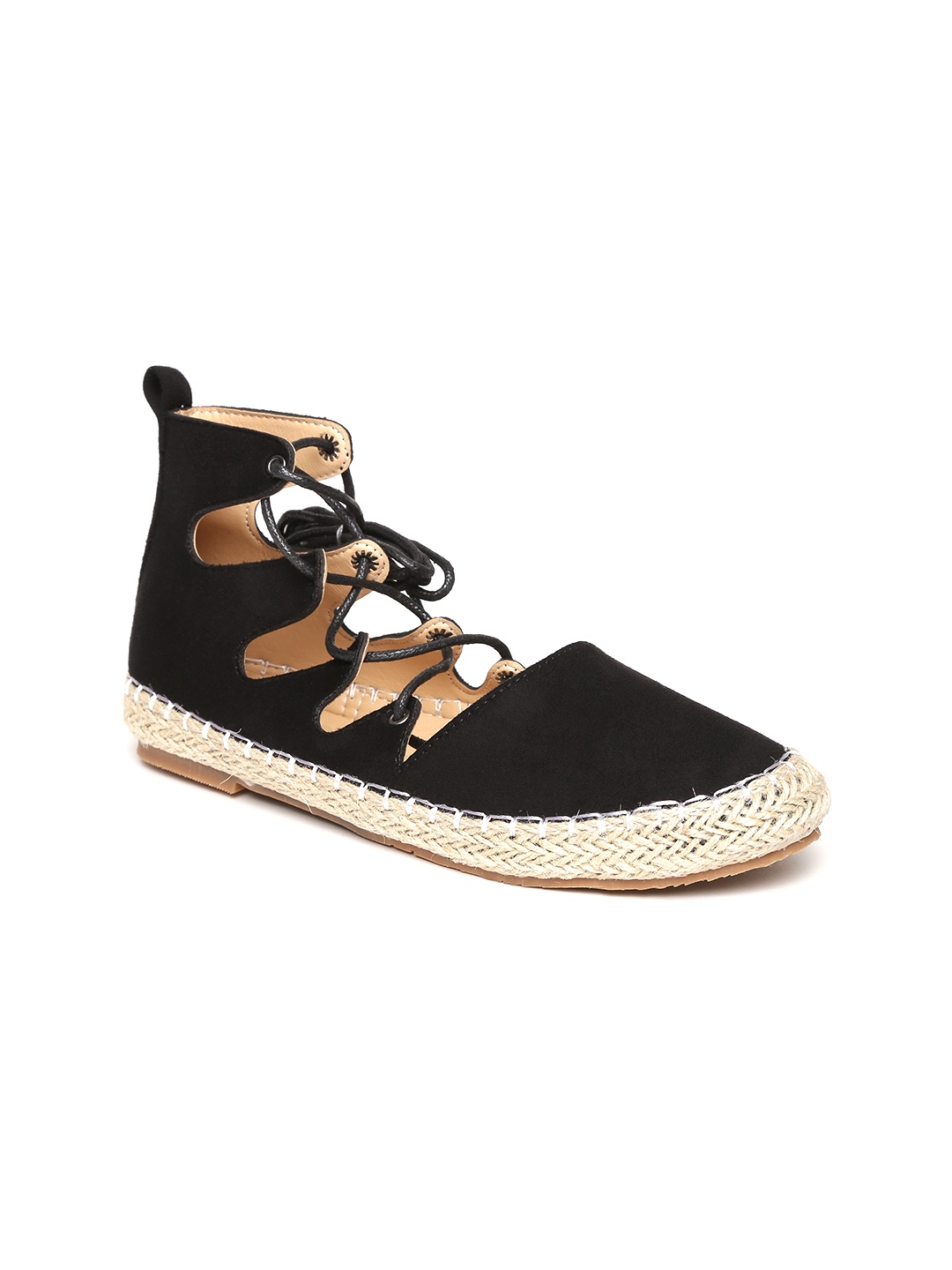 

red pout Women Black Solid Lace-up Espadrille Flats