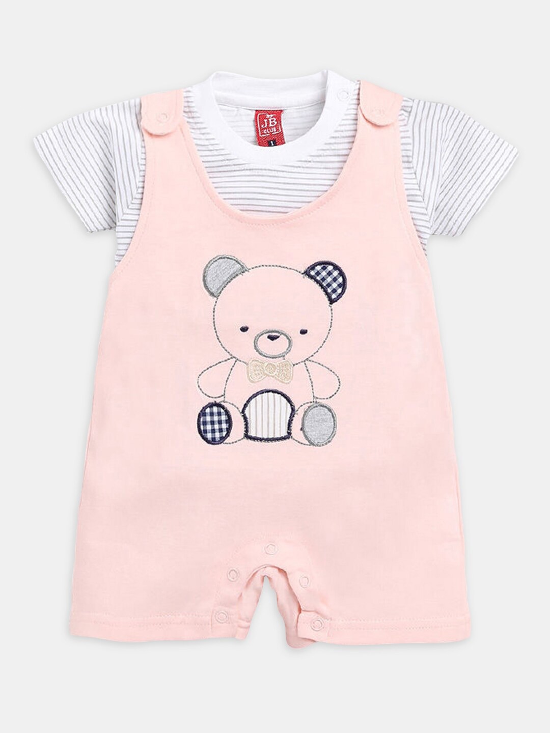 

Hopscotch Boys Striped Cotton T-shirt with Dungaree Set, Pink