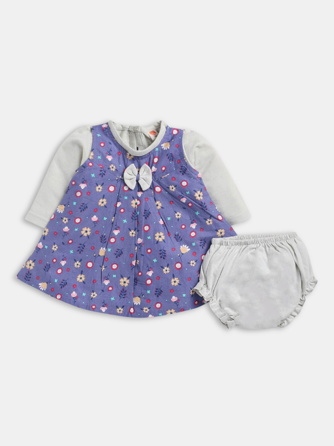 

Hopscotch Girls Floral Printed Cotton A-Line Midi Dress With T-Shirt & Shorts, Blue