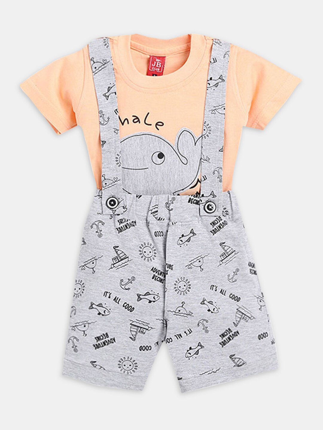 

Hopscotch Infants Printed Pure Cotton T-shirt with Shorts, Beige