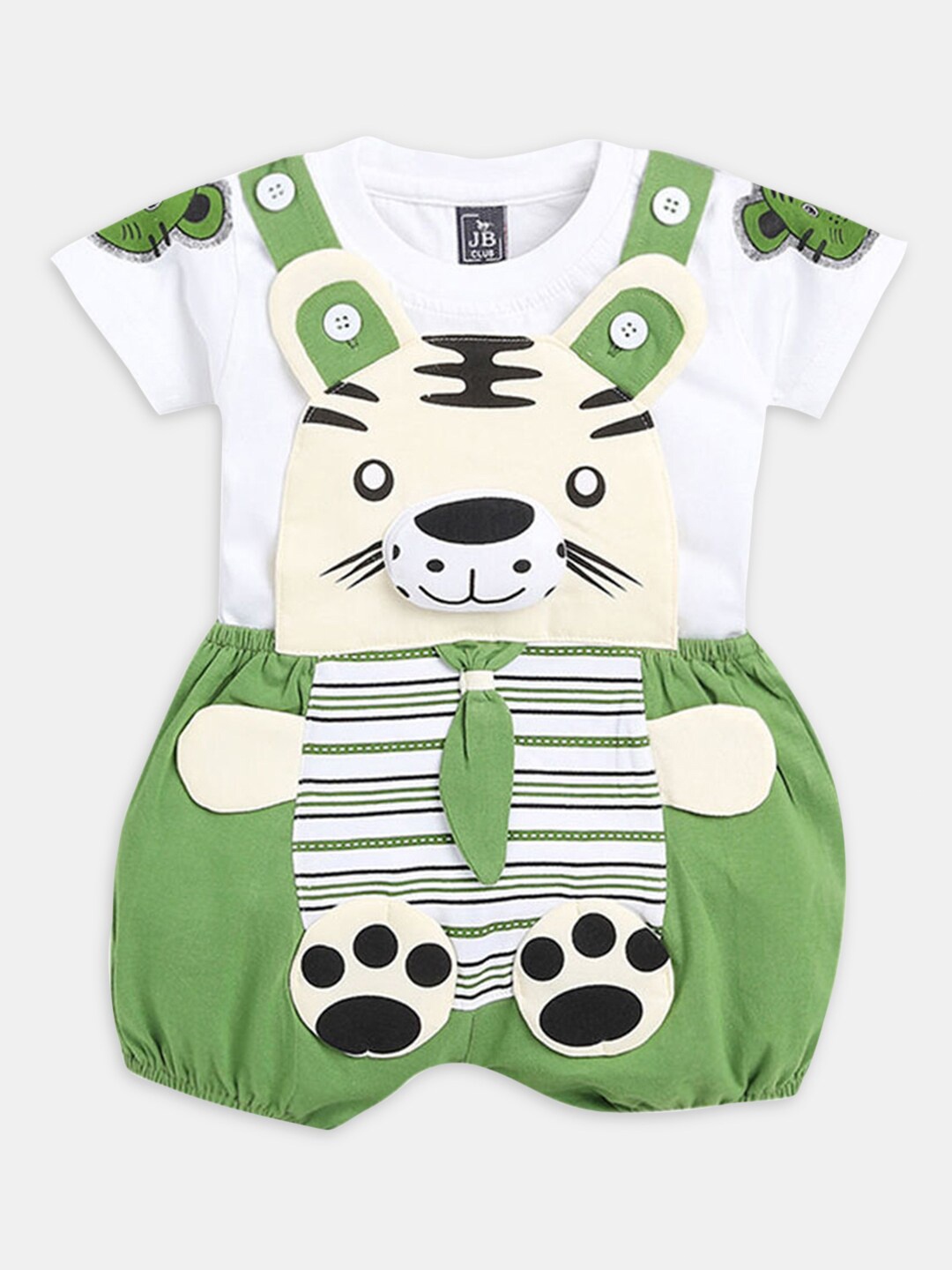 

Hopscotch Boys Printed Cotton T-shirt with Dungaree Set, Green