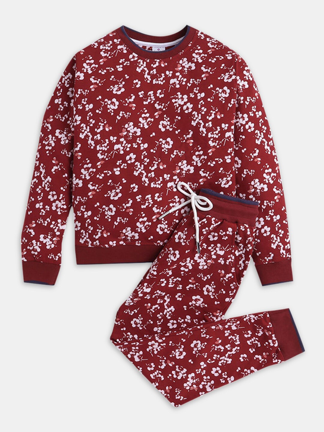 

Hopscotch Girls Printed Cotton Sweatshirt With Jogger, Red