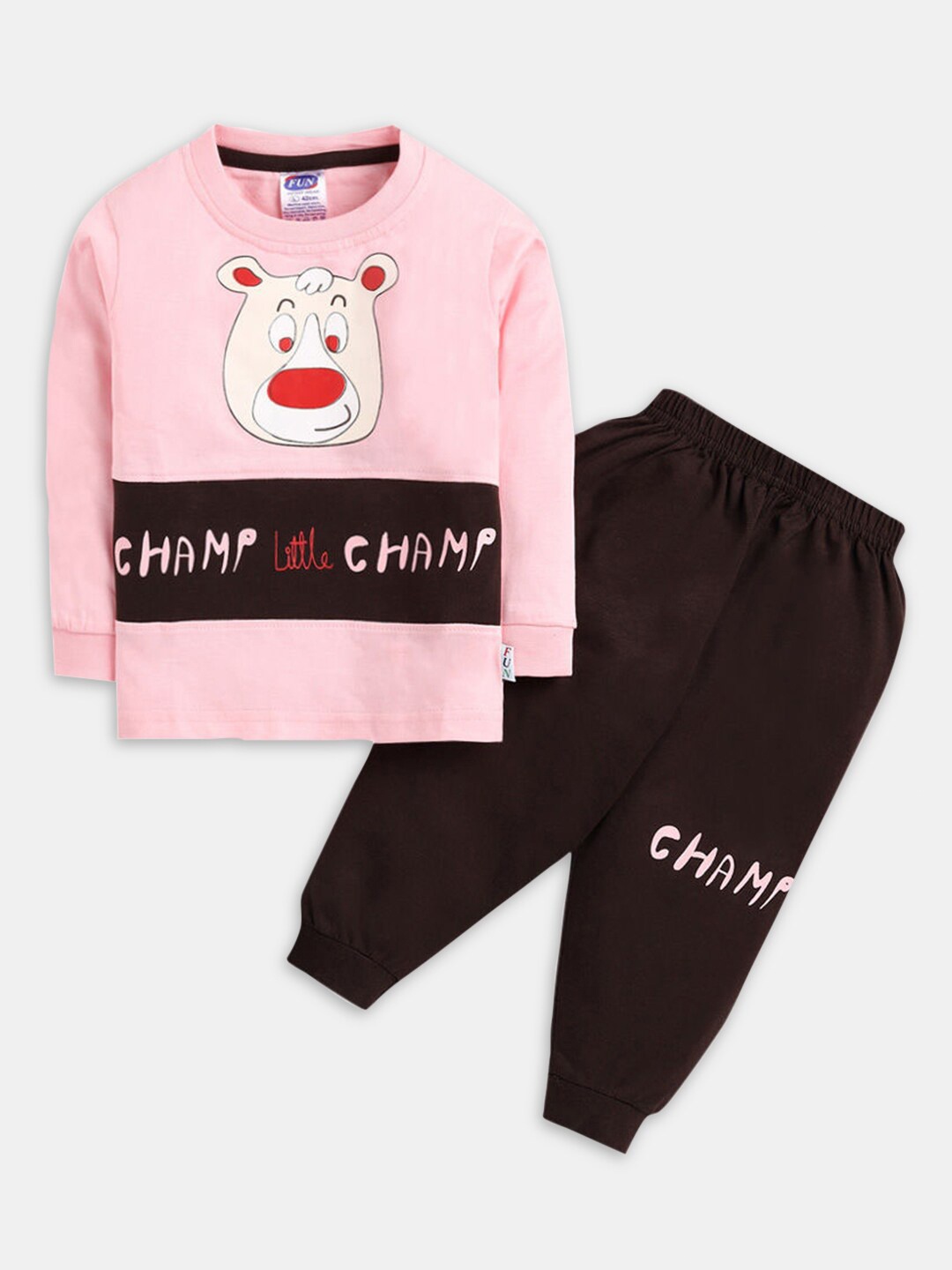 

Hopscotch Boys Printed Pure Cotton T-shirt With Joggers, Pink