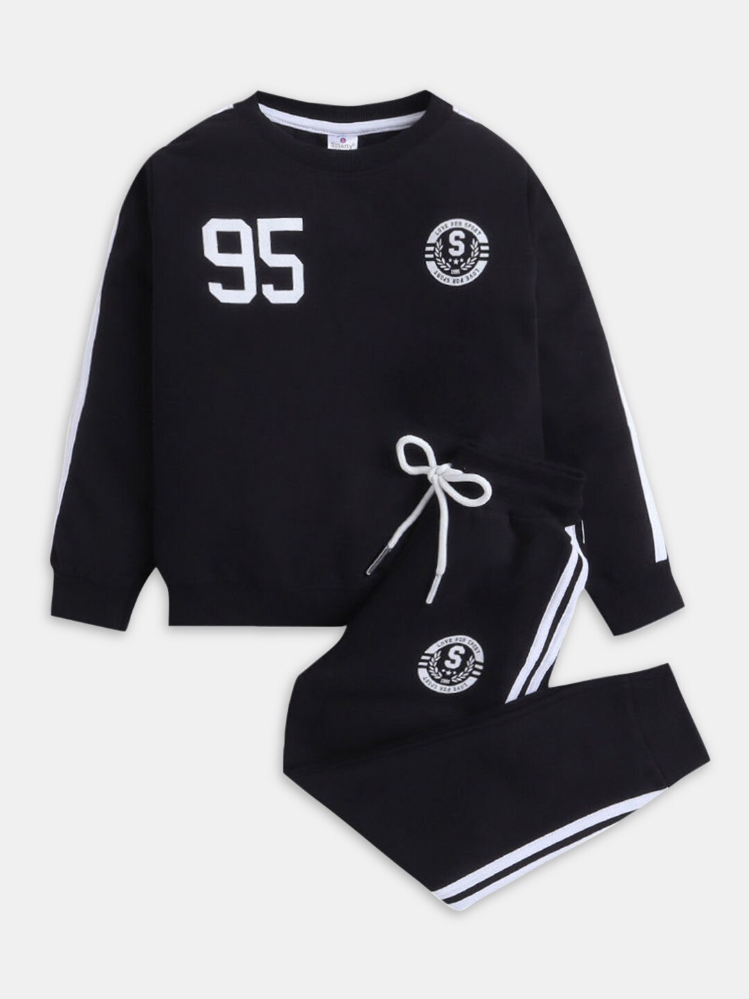 

Hopscotch Girls Printed Pure Cotton Sweatshirt With Jogger, Black