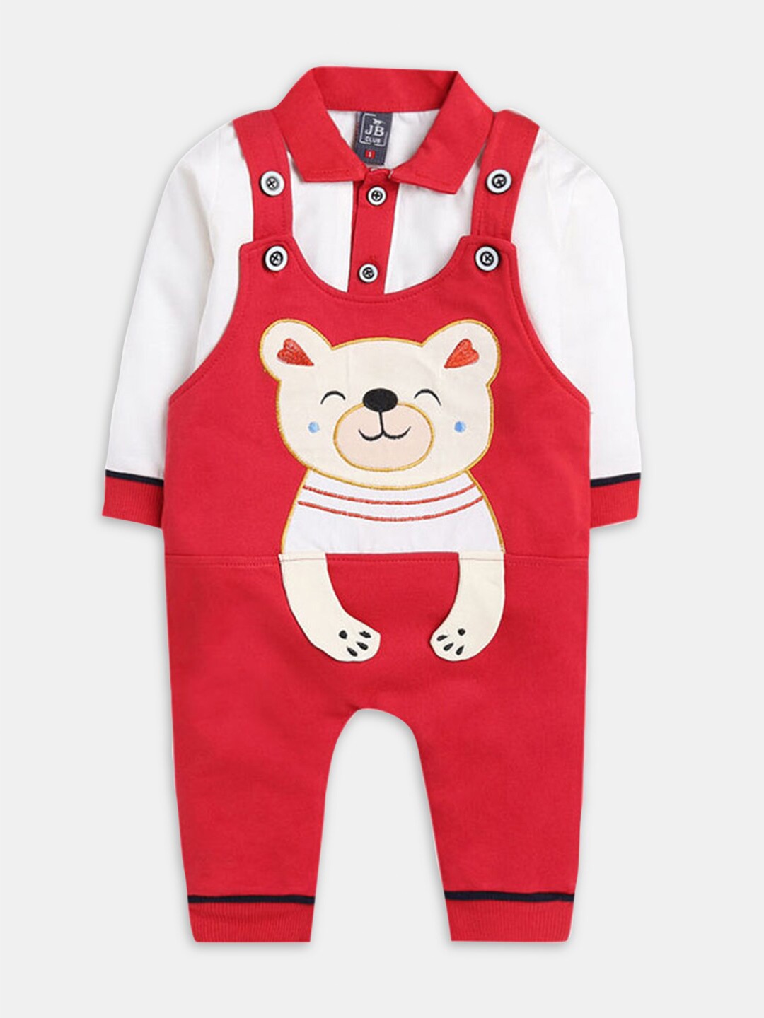 

Hopscotch Boys Pure Cotton T-shirt With Dungaree, Red