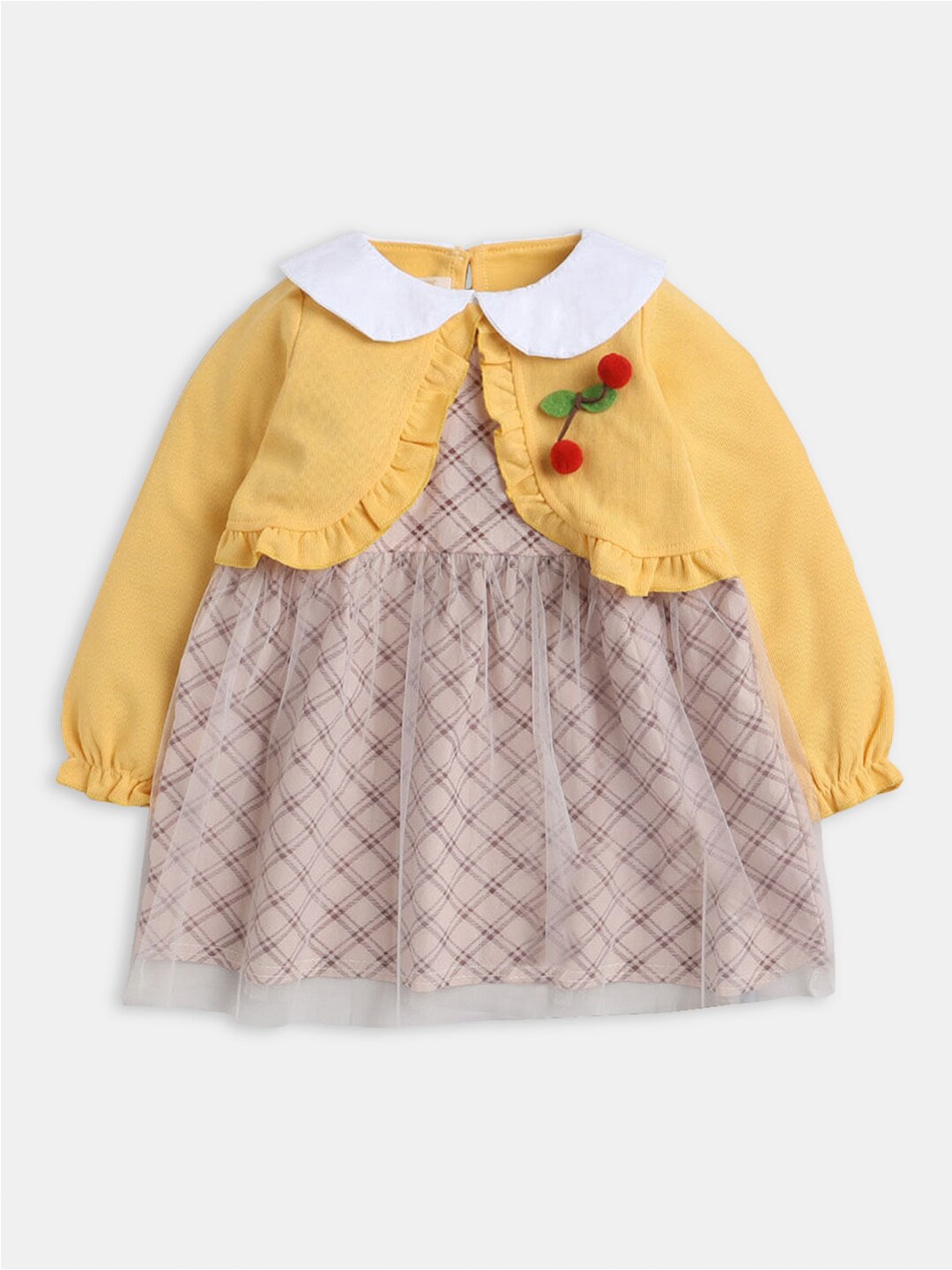 

Hopscotch Yellow Checked Peplum Dress