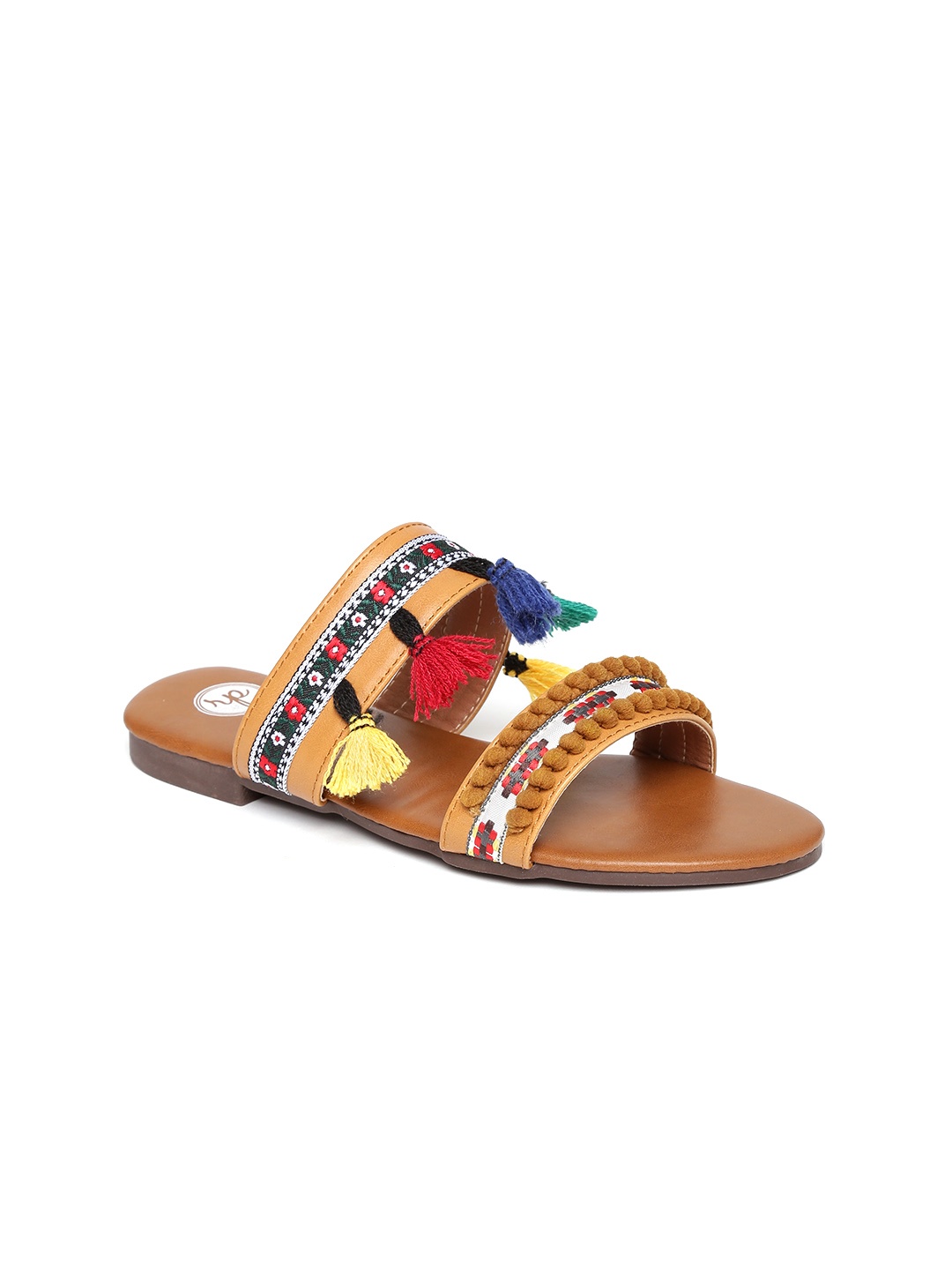 

red pout Women Brown Woven Design Open Toe Flats