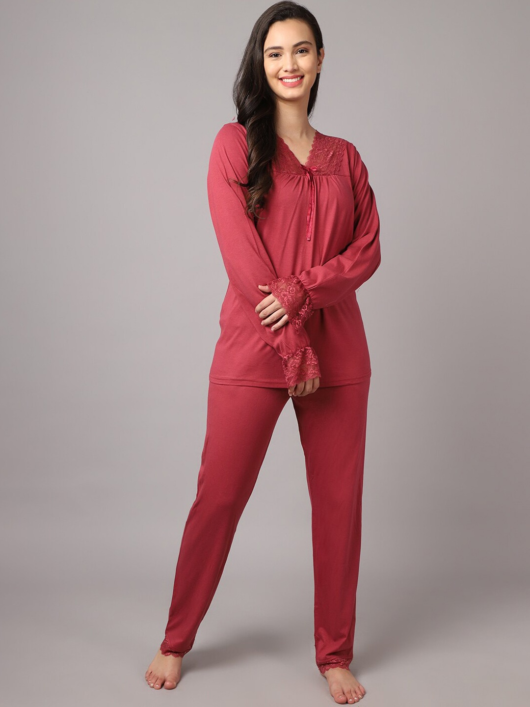 

Aerowarm Women 2 Pieces Pure Cotton Night Suit, Maroon