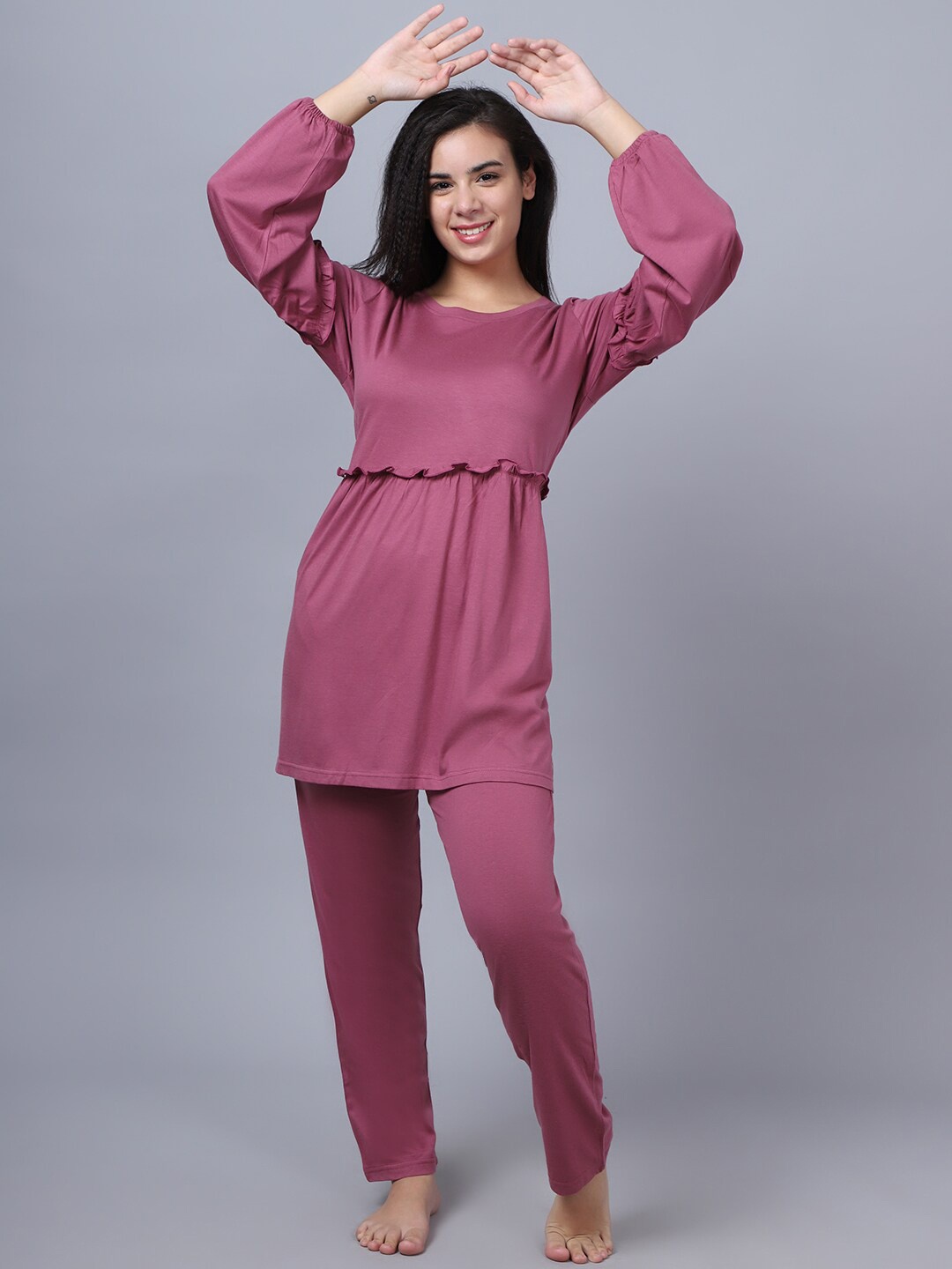 

Aerowarm Women 2 Pieces Pure Cotton Night Suit, Mauve