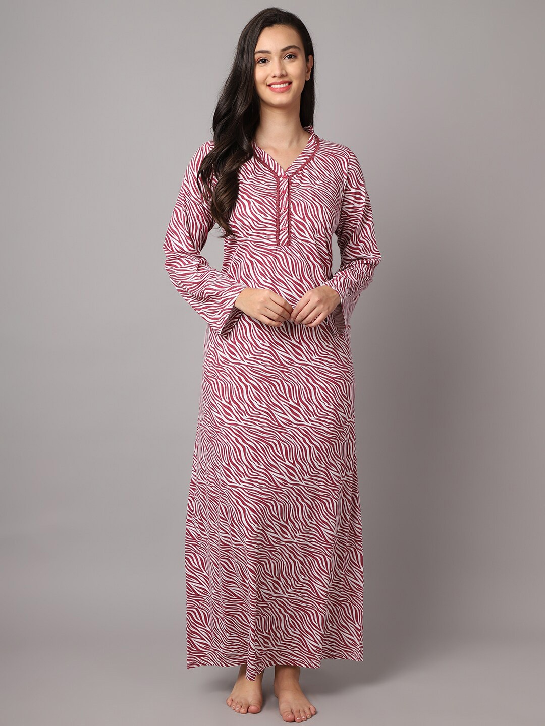 

Aerowarm Animal Printed Pure Cotton Maxi Nightdress, Maroon