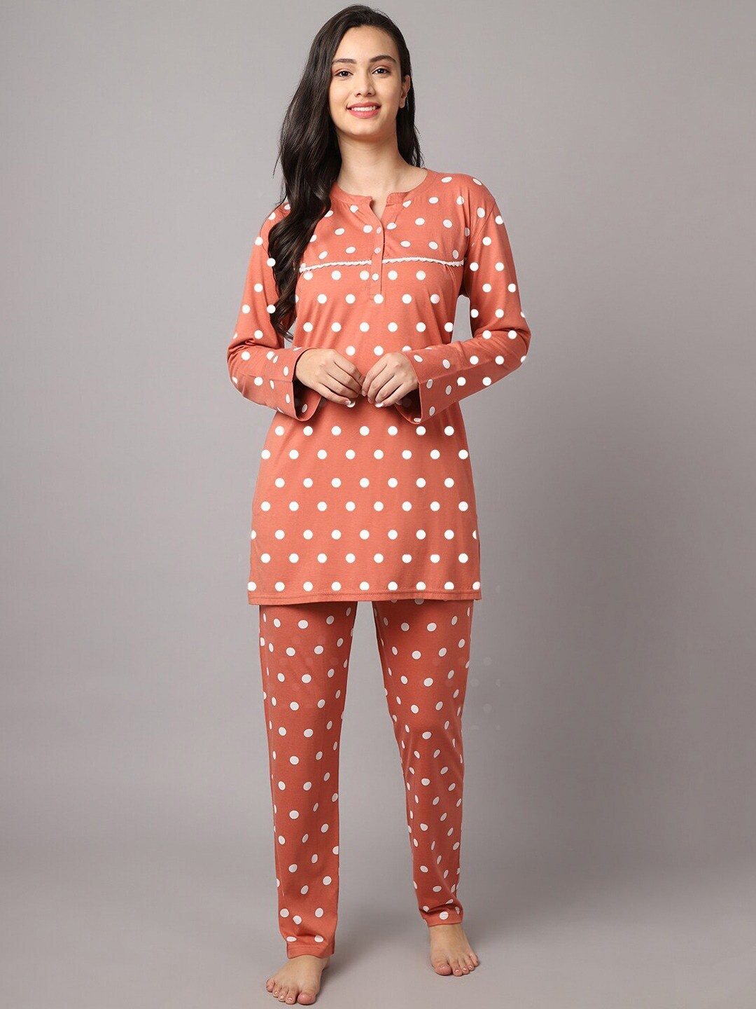 

Aerowarm Women Rust & White Printed Night suit