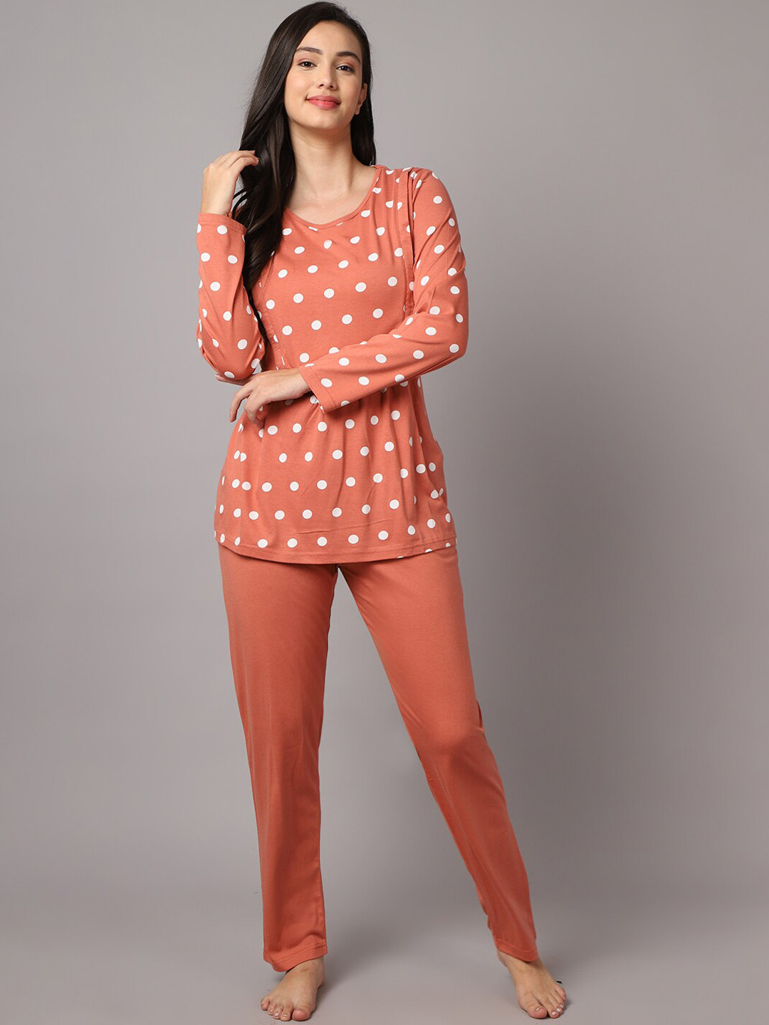 

Aerowarm Women Rust & White Printed Night suit