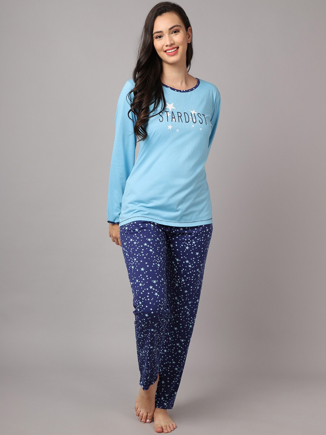 

Aerowarm Women 2 Pieces Conversational Printed Pure Cotton Night Suit, Blue