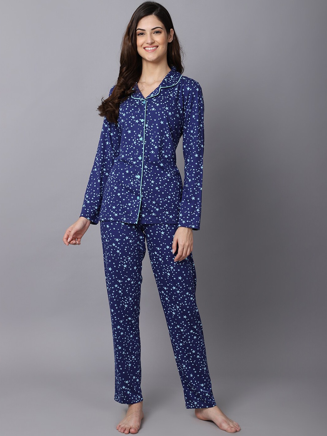 

Aerowarm Women Navy Blue & White Printed Night suit