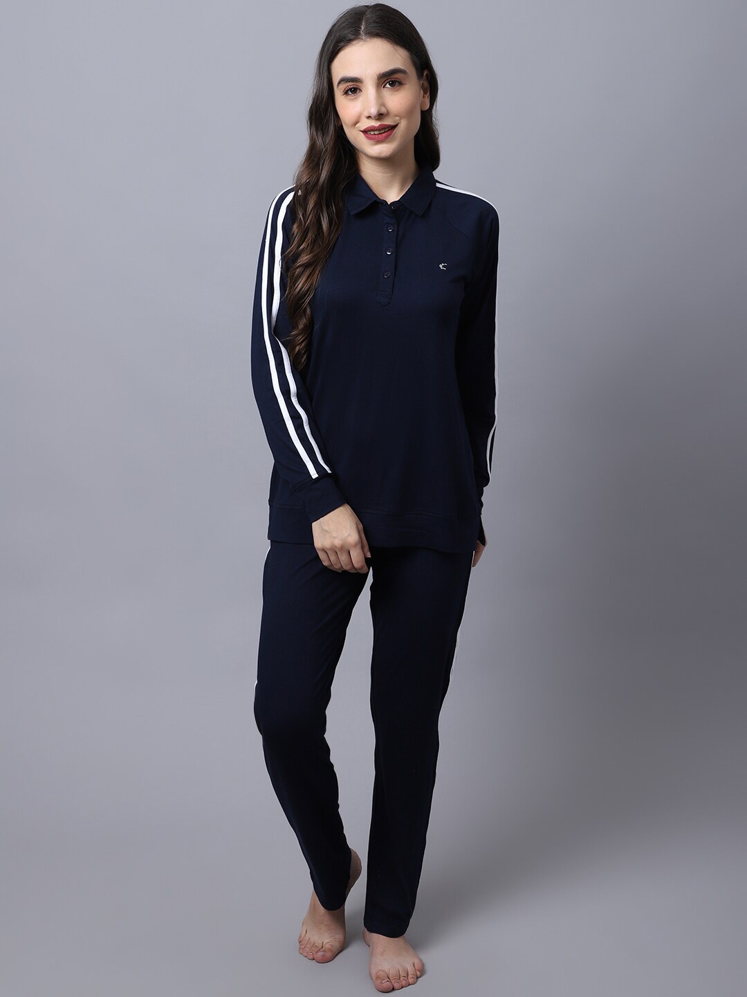 

Aerowarm Women 2 Pieces Pure Cotton Night Suit, Navy blue